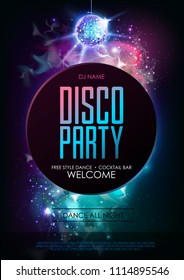 Disco ball background. Disco party poster on open space background