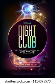 Disco ball background. Disco party poster on open space background. Night club