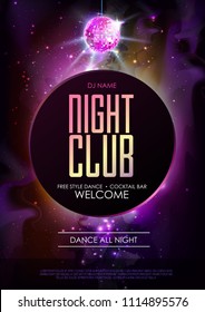 Disco ball background. Disco party poster on open space background. Night club