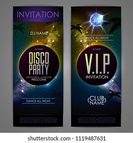 Disco ball background. Disco party poster on open space background