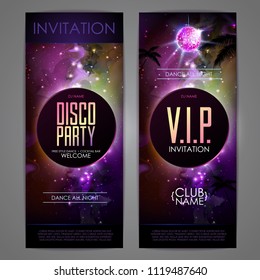 Disco ball background. Disco party poster on open space background