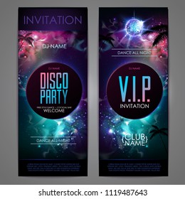 Disco ball background. Disco party poster on open space background