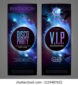 Disco ball background. Disco party poster on open space background