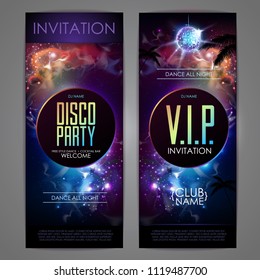 Disco ball background. Disco party poster on open space background