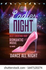 Disco ball background. Disco party poster ladies night. Womens day party