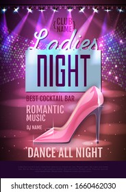 Disco ball background. Disco party poster ladies night. Womens day party