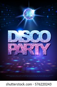 Disco ball background. Disco party poster. Neon