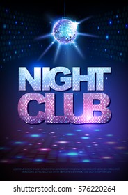 Disco ball background. Disco poster night club. Neon