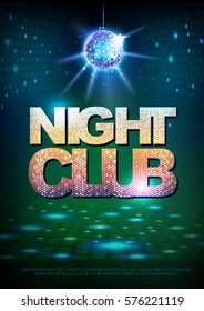 Disco ball background. Disco poster night club. Neon