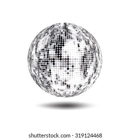Disco ball background. Vector Silver disco ball on a white background. Vector abstract dotted globe. 