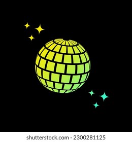 Disco ball black background. Retro party poster. Music poster. Vector illustration.