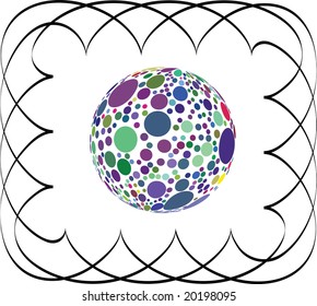 disco ball in black line frame