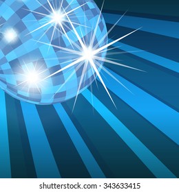 Disco ball blue abstract vector background with burst rays