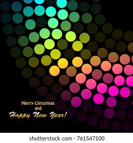 Disco ball. Bright, glowing, abstract, colored ball on a black background. Merry Christmas and Happy New Year!