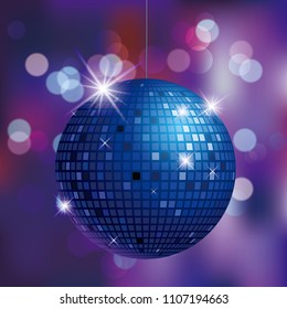 Disco ball with bright rays design, night party retro background. Vector illustration.