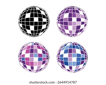disco ball with color variations, vector disco ball illustration