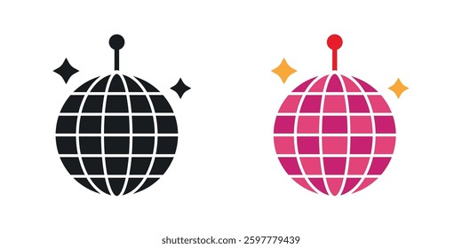 Disco ball colored icon set. Stock Vector