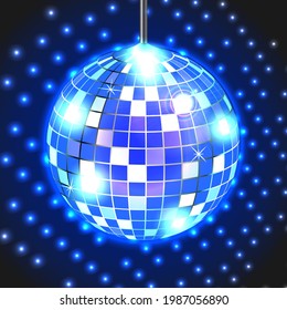 Disco ball covered with a variety of flat mirrors for light interesting decoration of parties and nightclubs.