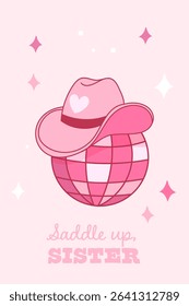 Disco ball with cowgirl hat and slogan