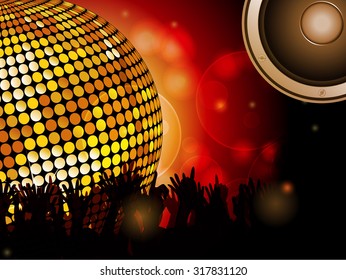 Disco Ball Crowd and Speaker Glowing Background