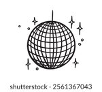 disco ball doodle hand drawn icon. Outline drawing disco ball for party line clipart symbol. Vector illustration