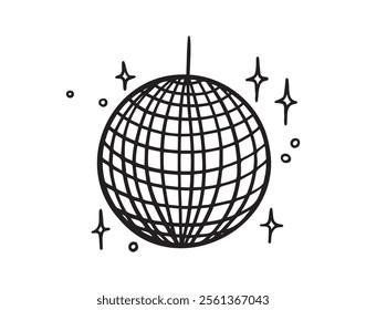 disco ball doodle hand drawn icon. Outline drawing disco ball for party line clipart symbol. Vector illustration