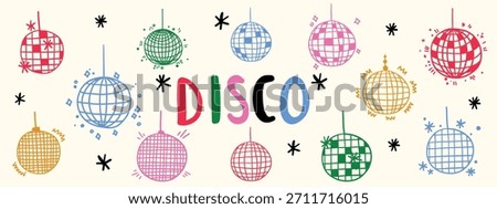 Disco ball doodle icon with flowing lines. Hand drawn party illustration featuring mirror globe sketch. Perfect for nightclub designs, dance events, and retro celebration graphics.