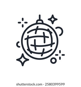 Disco ball editable stroke outline icon isolated on white background flat vector illustration. Pixel perfect. 64 x 64.