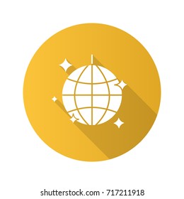 Disco ball flat design long shadow glyph icon. Vector silhouette illustration