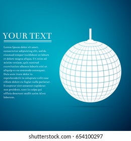 Disco ball flat icon on blue background. Vector Illustration