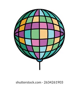 Disco Ball Flat Illustration Simple Party Decor Vector in Flat Style