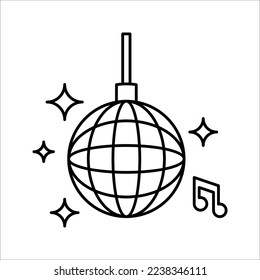 Disco ball icon. Disco, dance, nightlife club. Party celebration birthday holidays event carnival festive.  Vector illustration on white background.