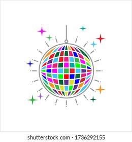 Disco Ball Icon, Mirror, Glitter Ball, Spherical Rotating Object With Reflecting Surface Vector Art Illustration