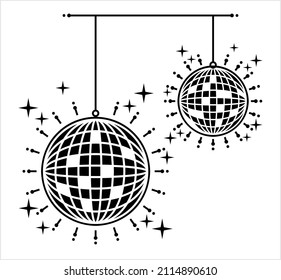 Disco Ball Icon, Mirror, Glitter Ball, Spherical Rotating Object With Reflecting Surface Vector Art Illustration