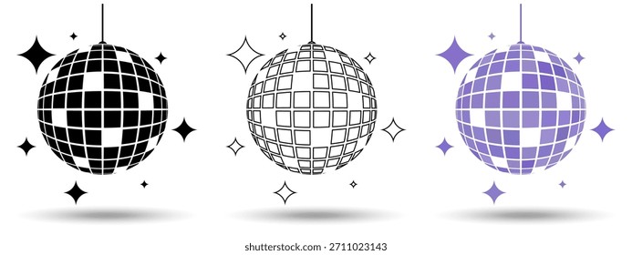 Disco ball icon. Disco ball icon on a white background, isolated. The icon has three uses in applications and websites. Vector illustration. Disco ball icon on a white background.