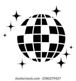 Disco ball icon set. Dance music event, glittering  disco ball, nightclub party, Dj, Retro disco party, dance floors and discos, shining stars symbol. Vector illustration.