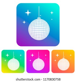Disco ball icon is white in a square with a gradient. Logo