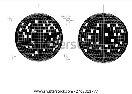 Disco ball icon,vector with shining star,Doodle Vector Illustration ,Disco ball icon for party club, nightclub, DJ, discotheque, event,Disco Ball Light for Party or Club Kit. 