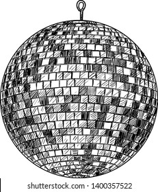 Disco Ball Illustration, Drawing, Engraving, Ink, Line Art, Vector