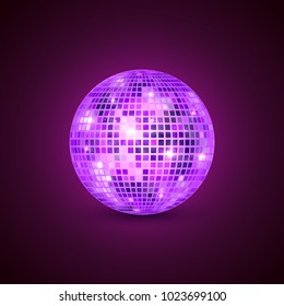 Disco ball isolated illustration. Night Club party light element. Bright mirror golden ball design for disco dance club.