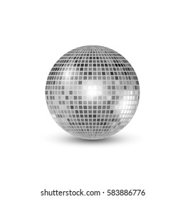 Disco ball isolated illustration. Night Club party light element. Bright mirror silver ball design for disco dance club