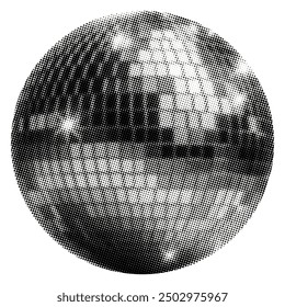 disco ball isolated on white background with square mirrors vintage grunge halftone magazine dotted texture collage element for retro music dance culture mixed media design pop art style object