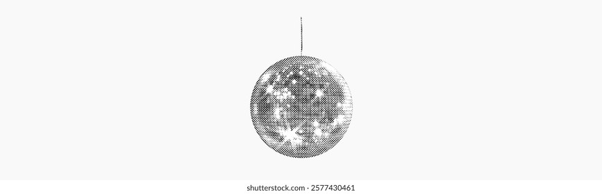 disco ball isolated on white background with square mirrors vintage grunge halftone magazine dotted texture collage element for retro music dance culture mixed media design pop art style object
