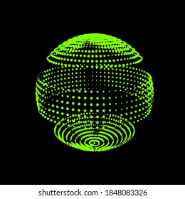 Disco ball from light diodes dots. Abstract sphere logo icon. Vector image for celebrating design.
