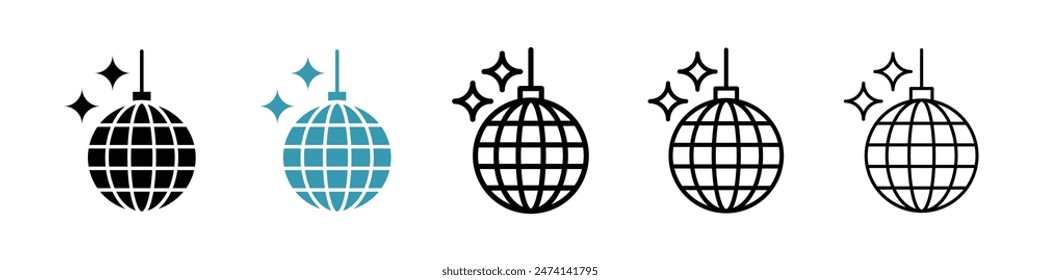 Conjunto de iconos de línea de bola de discoteca. Espejo de baile de discoteca icono de línea de discoteca. Icono de bola de luz de discoteca para diseños de UI.