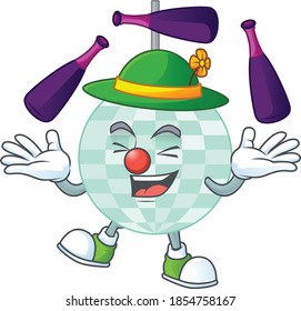 Disco ball mascot cartoon design playing Juggling on circus. Vector illustration