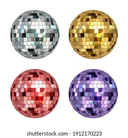 Pelota disco. Espejo reflejado círculo glamoroso bola para fiesta de baile discoteca decente vector plantilla realista