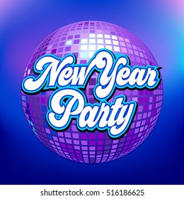 Disco ball with New Year Party text
