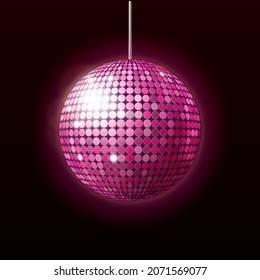 Disco Ball Night Club Dance Party Accessory Vector. Mirror Reflected Circle Glamorous Disco Ball, Nightclub Stylish Equipment. Glittering Discotheque Decoration Template Realistic 3d Illustration