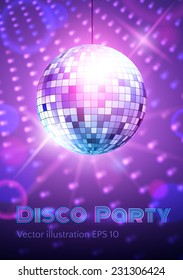 Disco ball on background with lights.